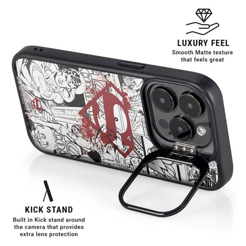 DC Comics Superman Comic Pattern Logo in Red iPhone 14 Pro Kickstand Case
